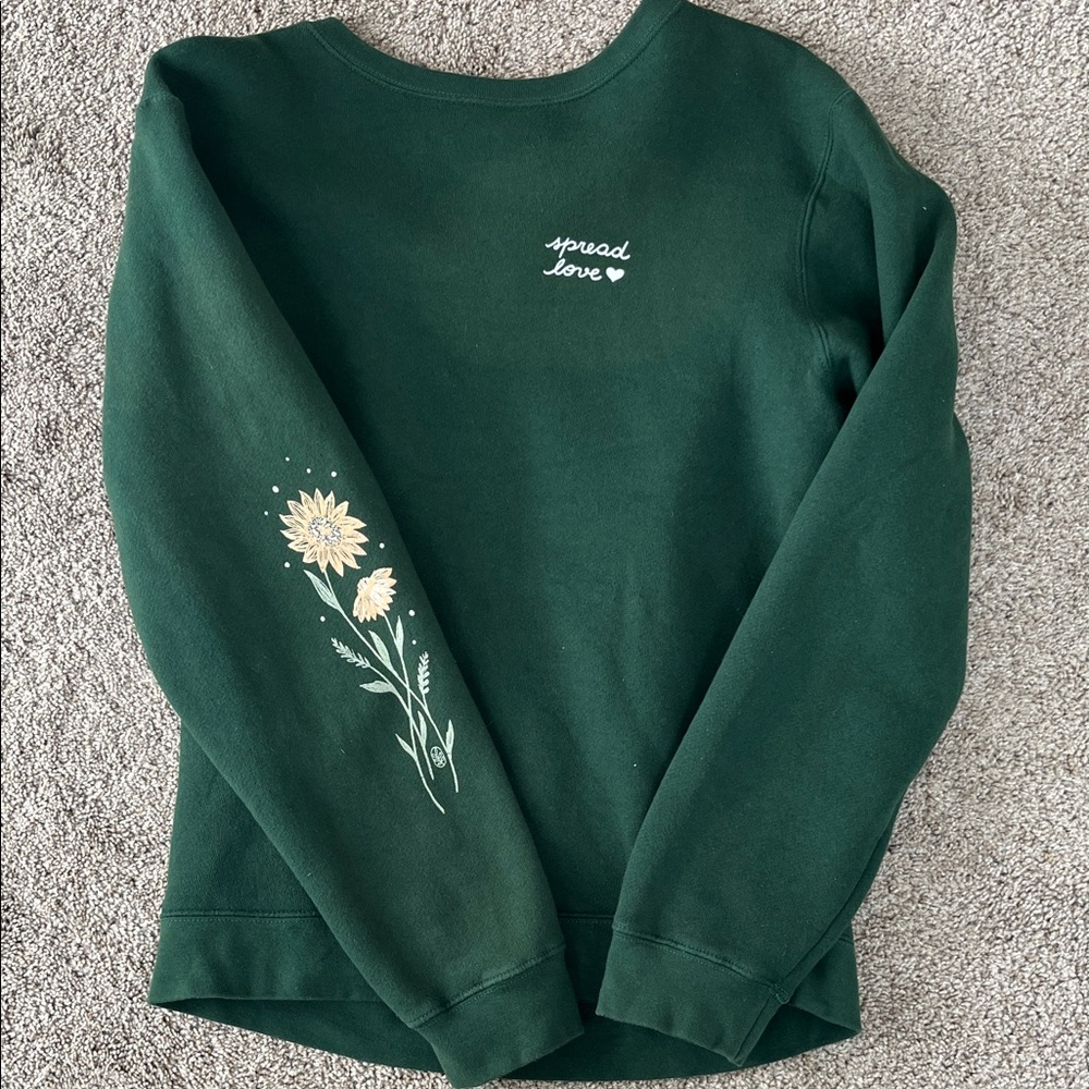 Fleece Spread Love Sweatshirt with Floral Sleeve Design